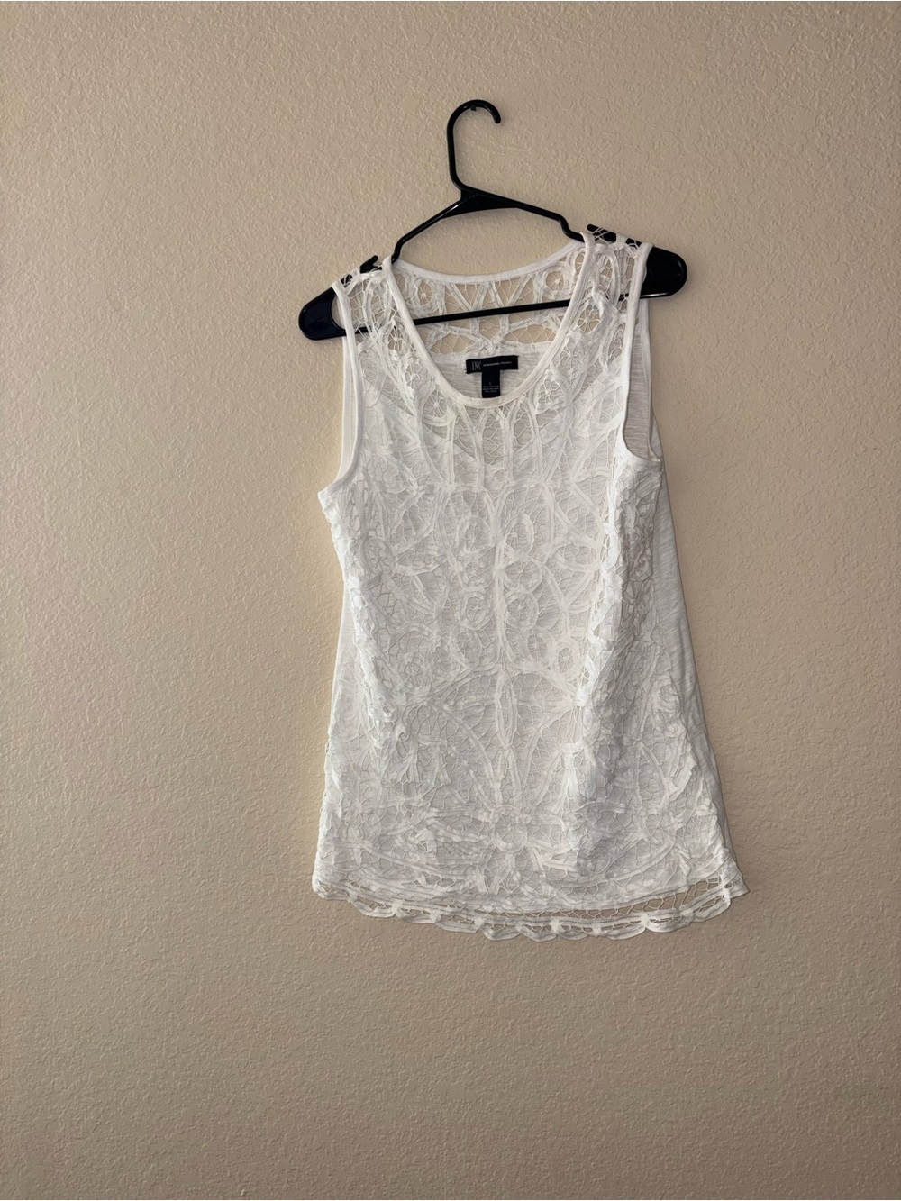 INC International Concepts White Lace Overlay Tank Top